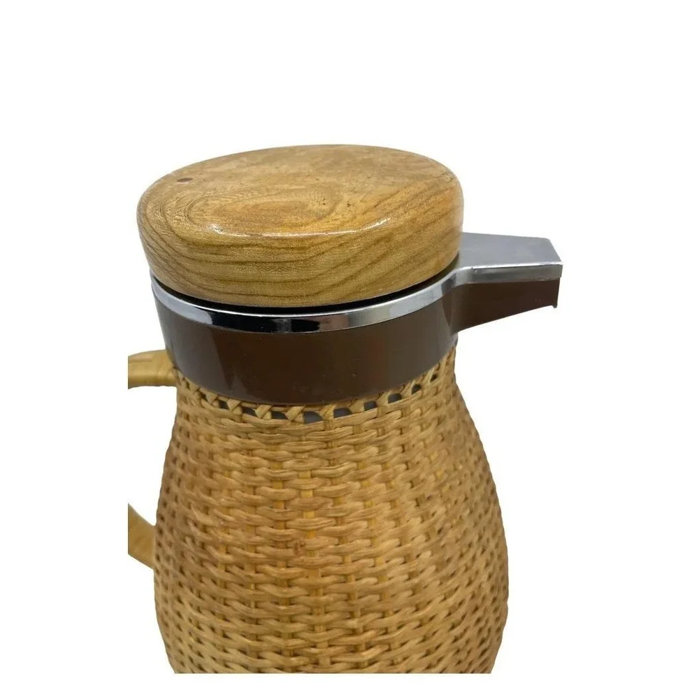 1960s Vintage Corning Ware Wicker Rattan Carafe / Coffee Dispenser